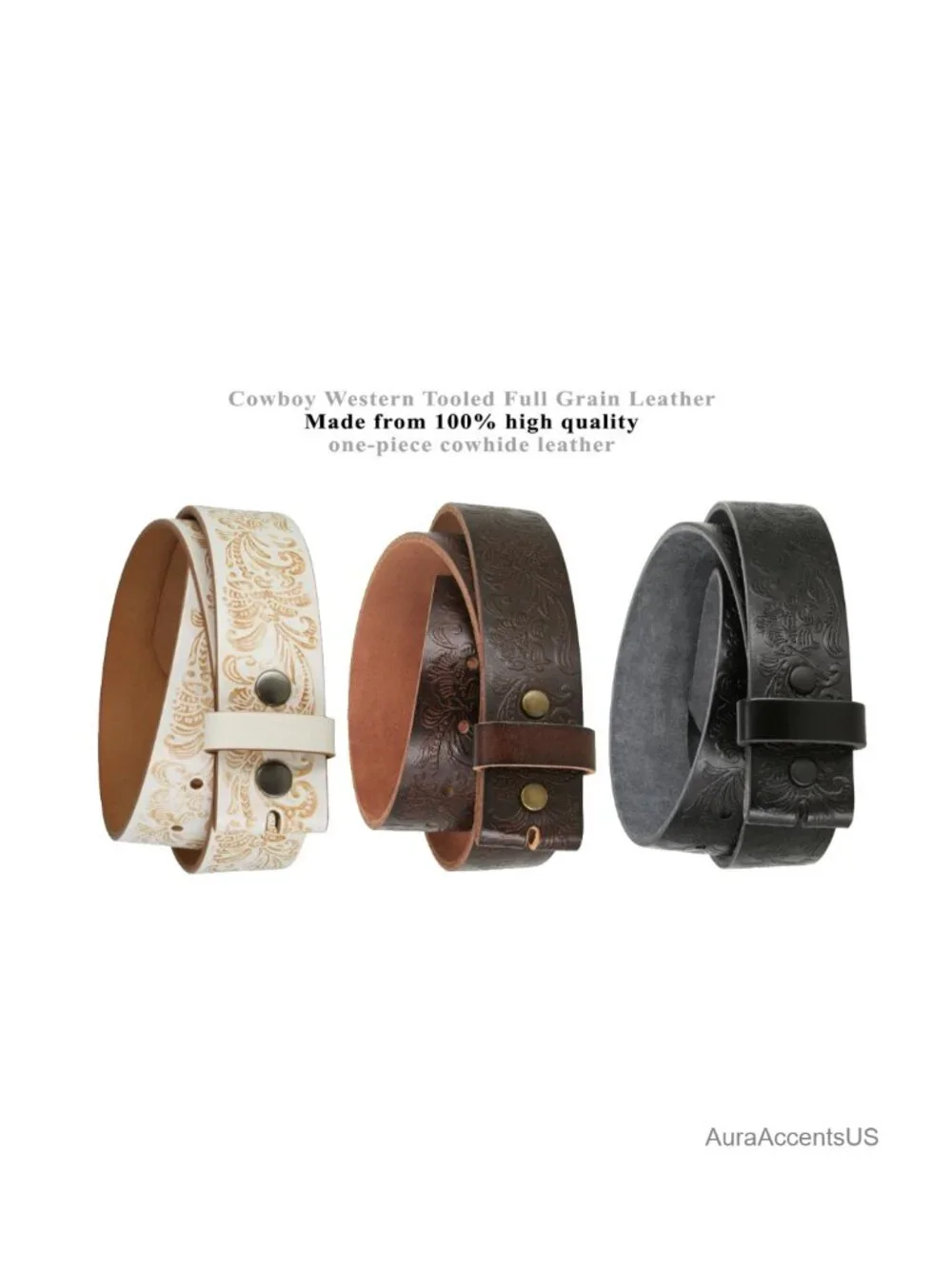 Western Tooled Full Grain Genuine Leather Belt 1.5